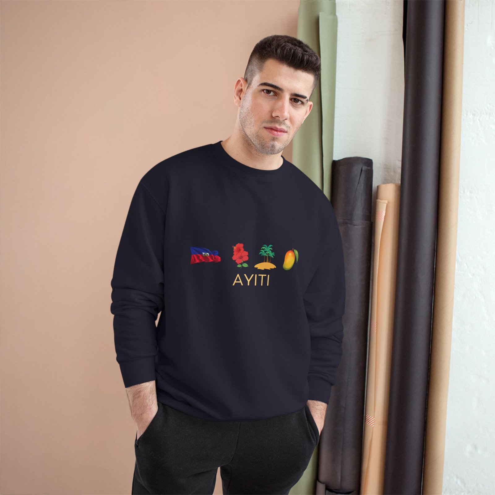 Ayiti Icons Sweatshirt — Haitian Flag, Map & Mango Crewneck - Image 11