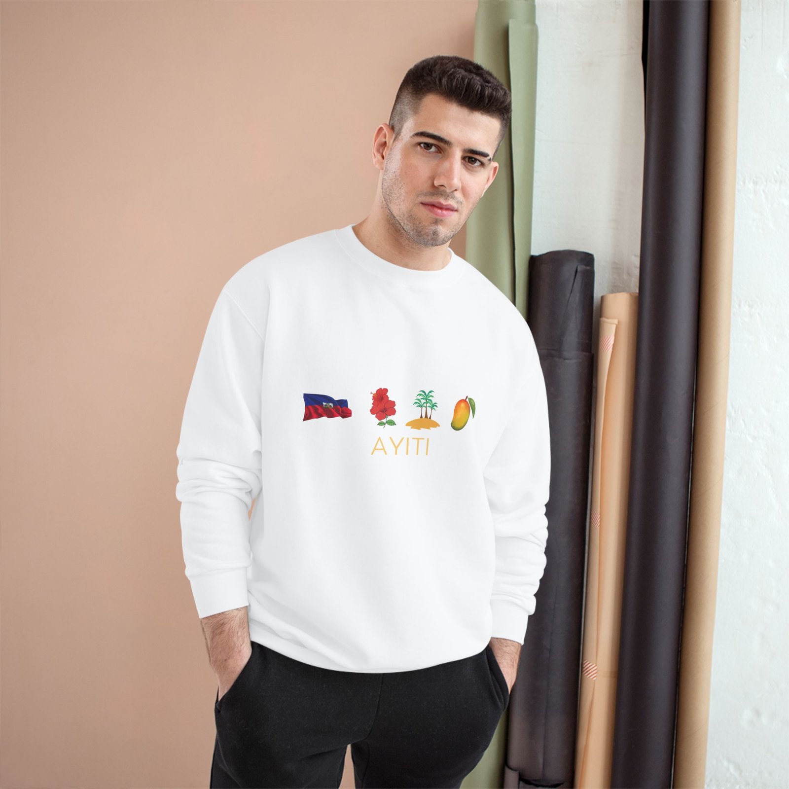 Ayiti Icons Sweatshirt — Haitian Flag, Map & Mango Crewneck - Image 7